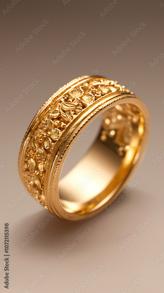 Heavy gold ring with intricate design, symbolizing immense riches and weighty value Heavy gold ring with intricate design, symbolizing immense riches and weighty value