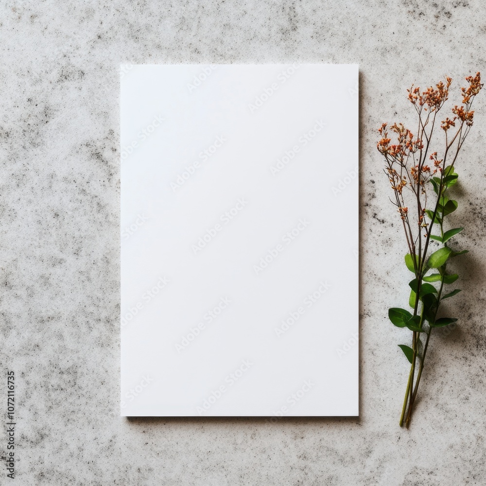 A blank white sheet of paper beside delicate dried flowers on a textured surface, providing a minimalist and serene aesthetic. A blank white sheet of paper beside delicate dried flowers on a textured surface, providing a minimalist and serene aesthetic.