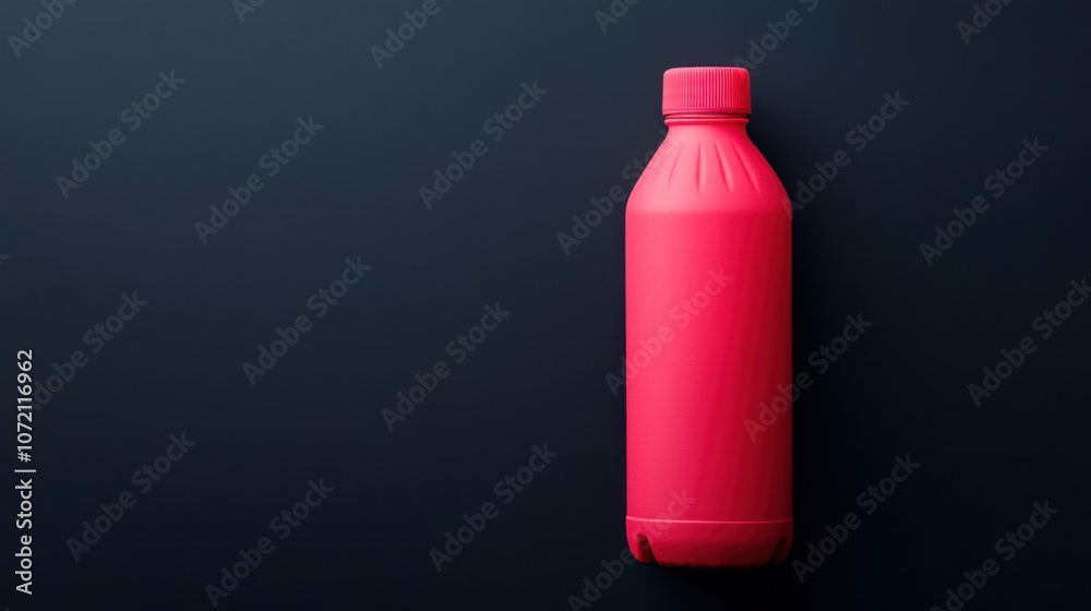 A vibrant red bottle stands against a dark background, showcasing its bold color and simple design. A vibrant red bottle stands against a dark background, showcasing its bold color and simple design.