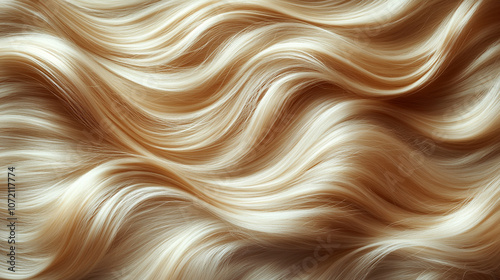 Close-up of blonde hair strands with warm, golden tones. This detailed texture captures the light and movement, symbolizing beauty, vitality, and the elegance of natural hair in a soft and radiant way