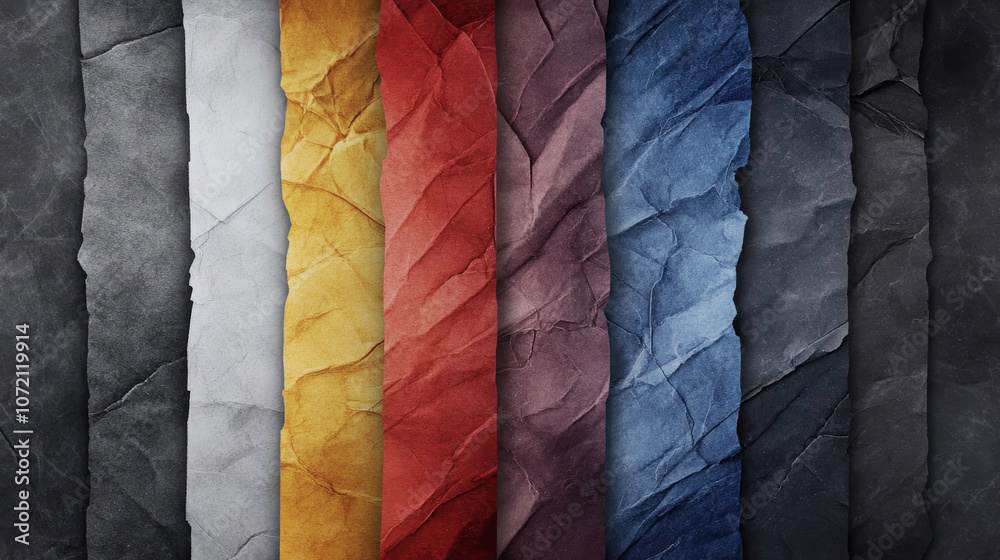 Fototapeta premium Stripes of various colors of wrinkled paper