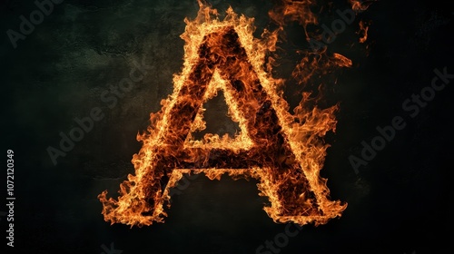 A vibrant letter A in flames against a dark textured background creates a captivating, dynamic glow. Perfect for themes of passion, creativity, or energy in marketing and branding. photo