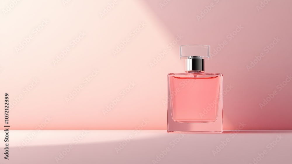 A stylish pink perfume bottle sits against a soft pink backdrop, creating an elegant and minimalistic aesthetic. A stylish pink perfume bottle sits against a soft pink backdrop, creating an elegant and minimalistic aesthetic.