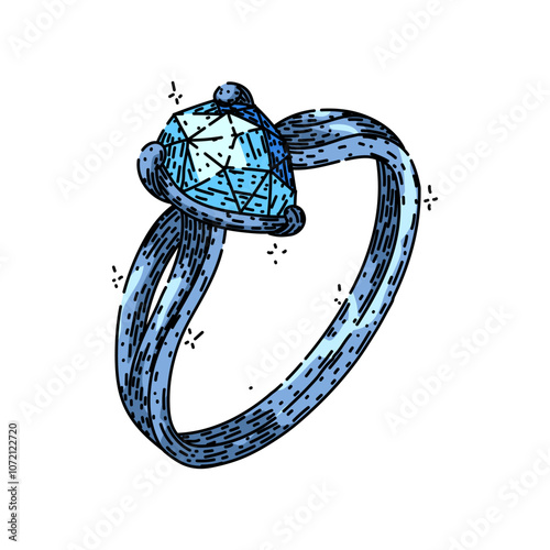 platinum ring jewelry hand drawn. gemstone engagement, wedding eternity, solitaire vintage platinum ring jewelry vector sketch. isolated color illustration