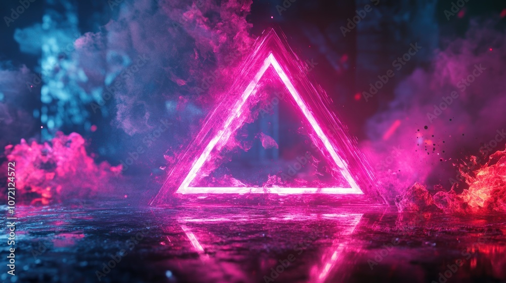 Abstract Neon Triangle with Smoke and Flames Abstract Neon Triangle with Smoke and Flames