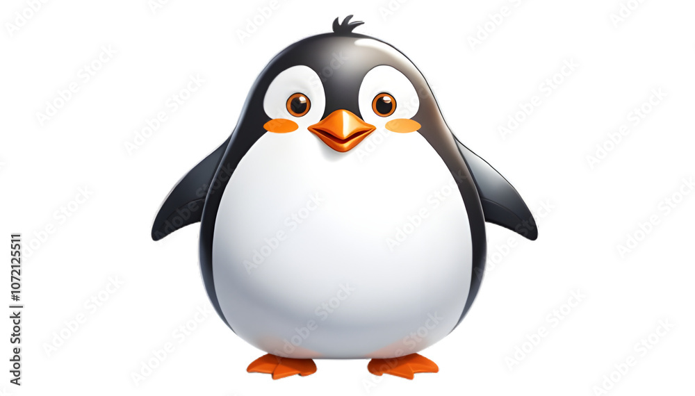 Obraz premium Stylized Cartoon Penguin with Orange Beak and Feet, Upright Posture and Friendly Expression, Bold Outlines, PNG