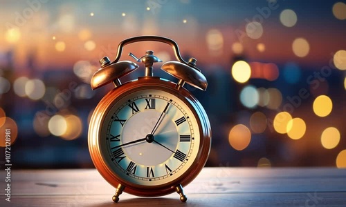 old vintage alarm ringing in the on bedside with bokeh light 