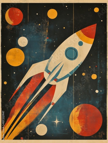 Vintage Rocket Ship in Space