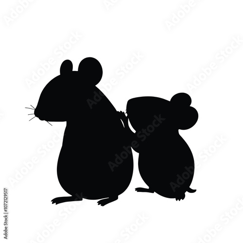 a black color silhouette of two mouse are playing