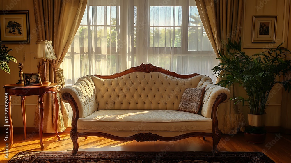 Fototapeta premium A Living Room in the Home interior with sofa and table view window