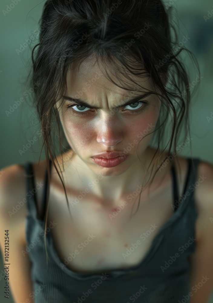Close-up Portrait of a Woman with a Furious Expression Close-up Portrait of a Woman with a Furious Expression