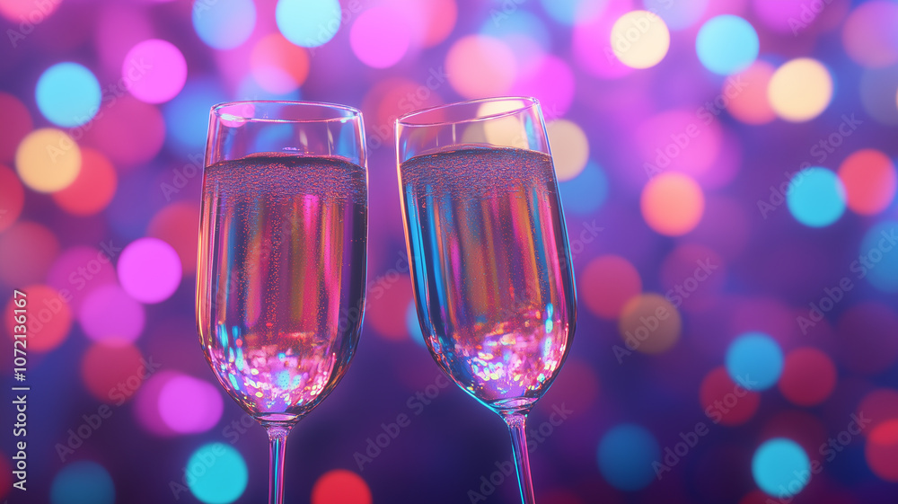 Celebratory champagne for the New Year, with bokeh lights background Celebratory champagne for the New Year, with bokeh lights background