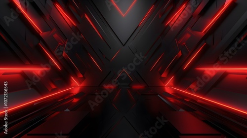 
3d rendering of black and red abstract geometric background. Scene for advertising, technology, showcase, banner, game, sport, cosmetic, business, metaverse. Sci-Fi Illustration. Product display