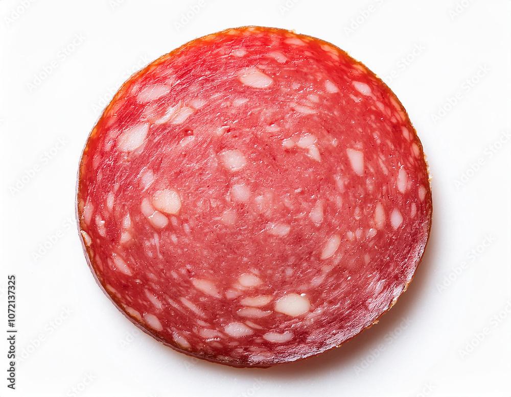 Round slice of salami isolated on white background Round slice of salami isolated on white background