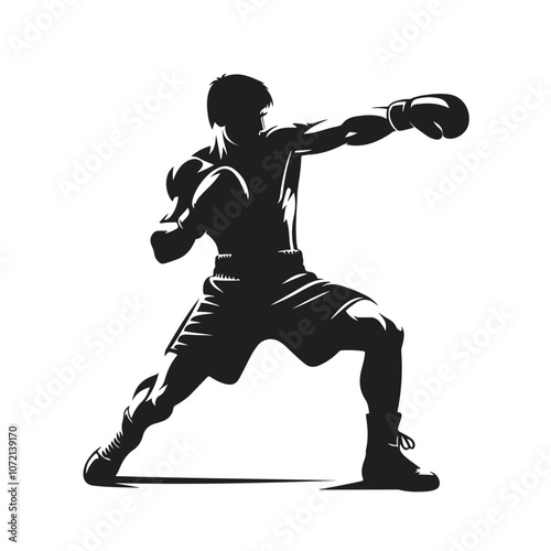 Strong boxing man silhouette vector illustration 