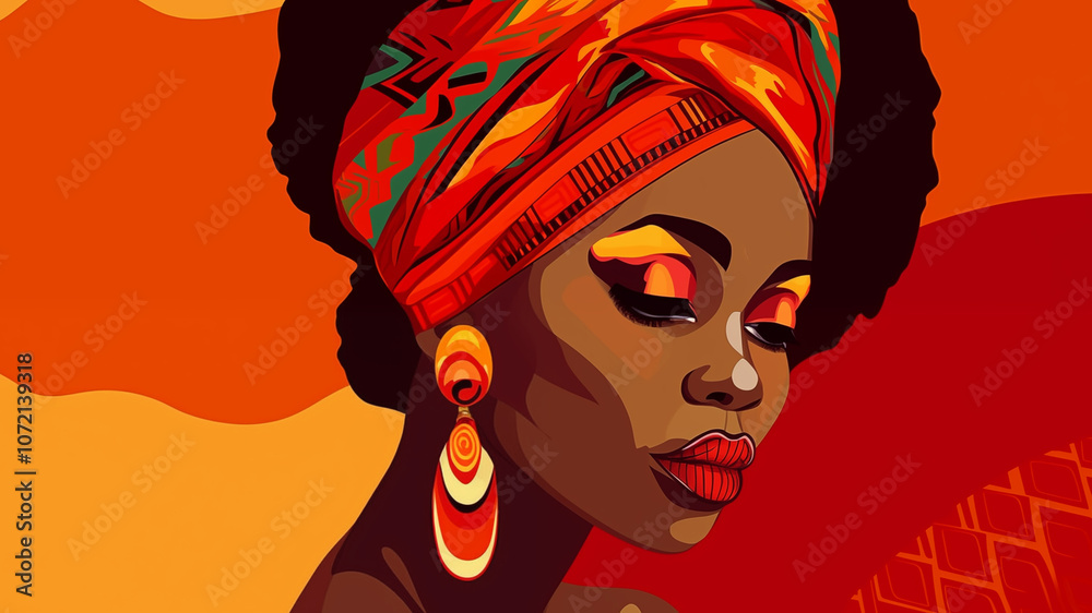 Fototapeta premium Bright female portrait in colors of Kwanzaa holiday black history month 