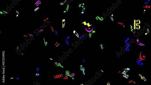 Beautiful illustration of colorful music symbols on plain black background
