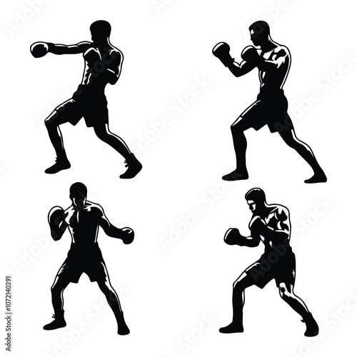 boxing man silhouettes vector illustration 