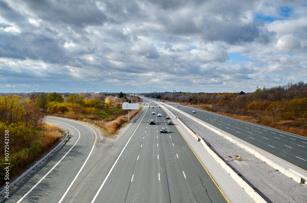 Fototapeta premium Highway 407 near Markham, Ontario. The 407 ETR is an express toll route highway. 