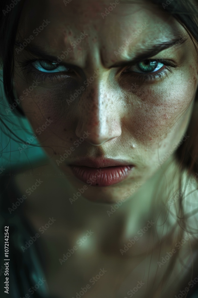Close-up Portrait of a Woman with Intense Expression Close-up Portrait of a Woman with Intense Expression