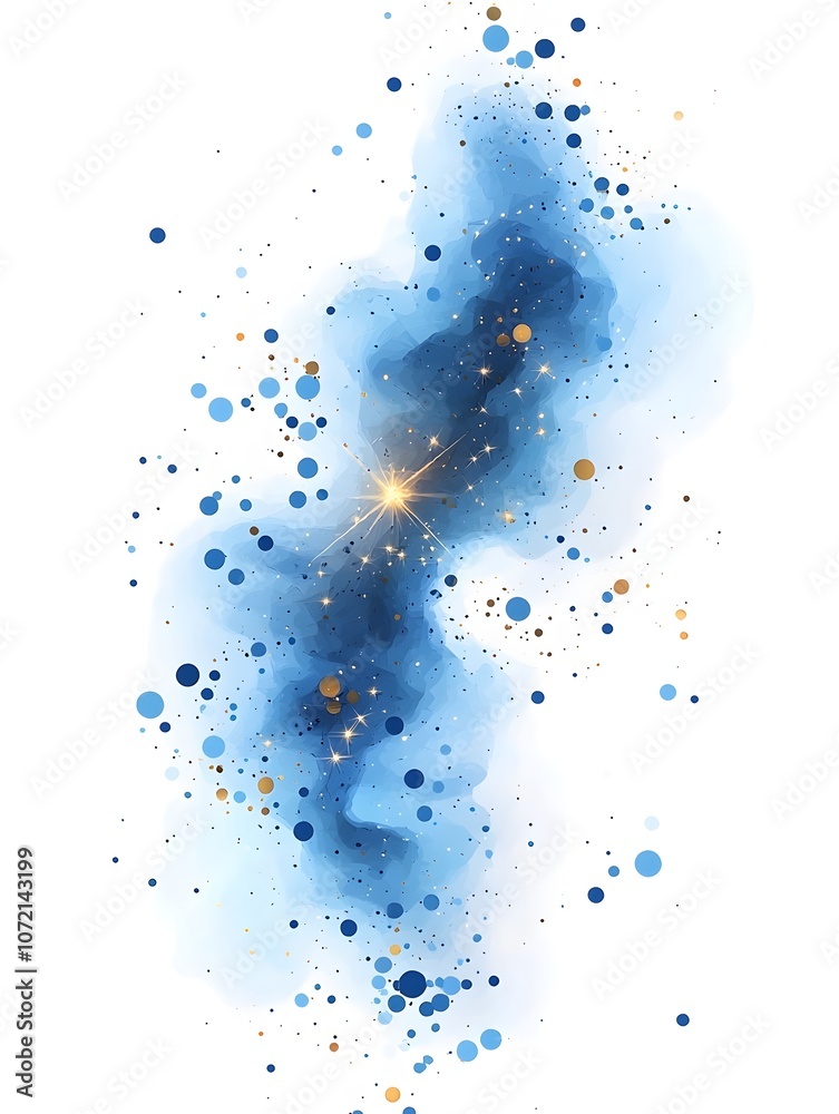 Obraz premium A stunning abstract depiction of a galaxy, featuring swirling shades of blue with golden and white stars, creating a celestial atmosphere full of depth and mystery.