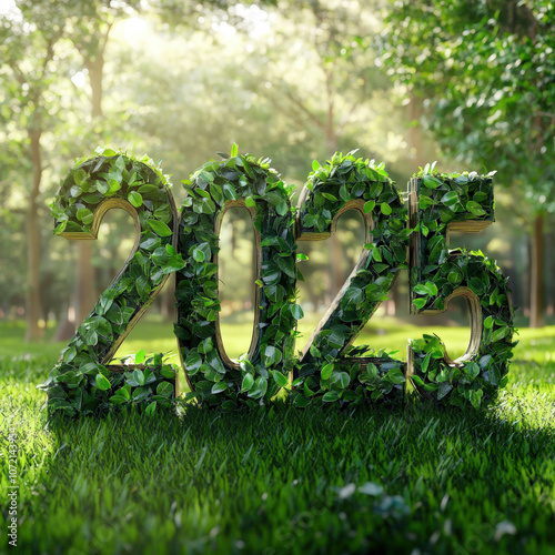 2025 Eco-Friendly Numbers Made of Leaves in a Natural Forest Setting photo