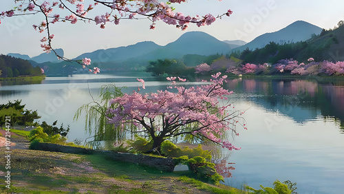 Lakeside Cherry Blossoms in Nami Island
