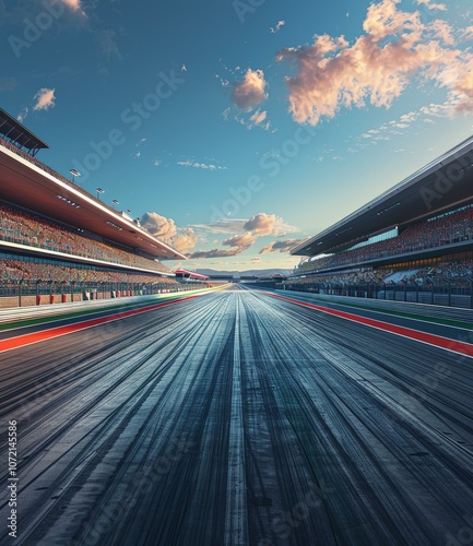 An Empty Formula One Race Track with Sunset