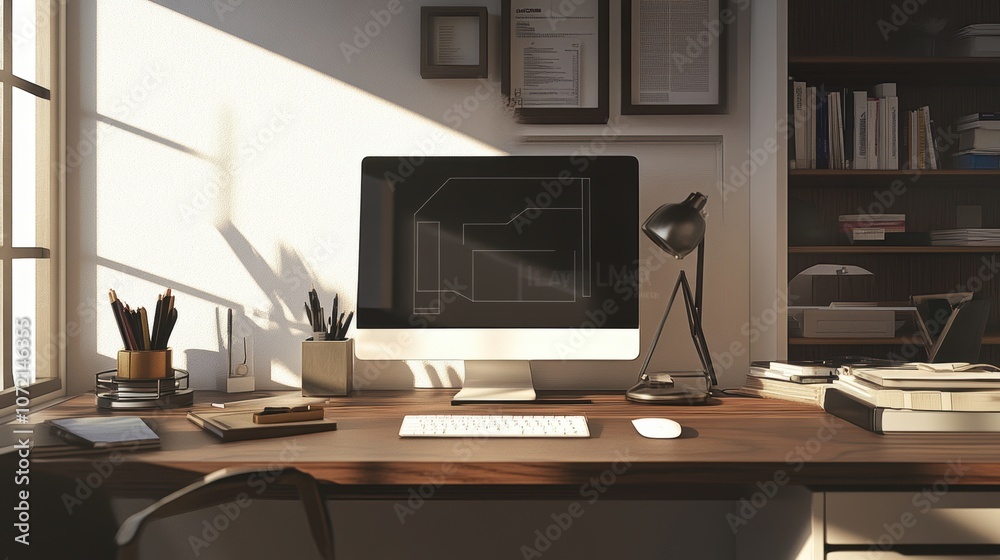 office desk with computer in a work from home office setup to do online side hustle office desk with computer in a work from home office setup to do online side hustle