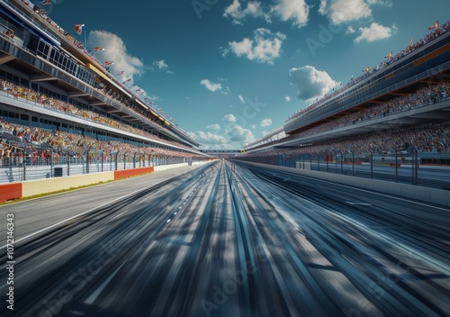 Race track with blurred motion of cars photo