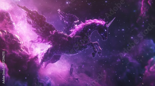 Explore the mystical world of glitter unicorns in cosmic landscapes