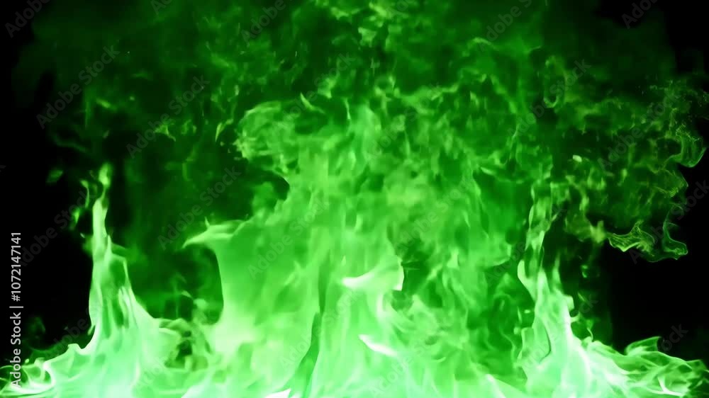 Green fire on black background magic energy fantasy