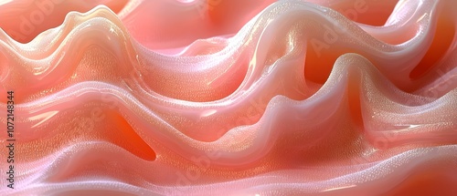 A close-up of soft, flowing waves of translucent material in shades of pink and peach, creating a dreamlike, ethereal quality with a glossy finish.