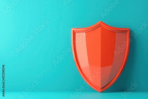 A vibrant orange shield against a turquoise background symbolizes protection and security, creating a striking visual contrast.