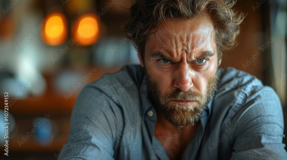 Fototapeta premium Close-up Portrait of a Man with Intense Expression