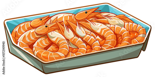 illustration of shrimp fillets in a box, shrimp vector art