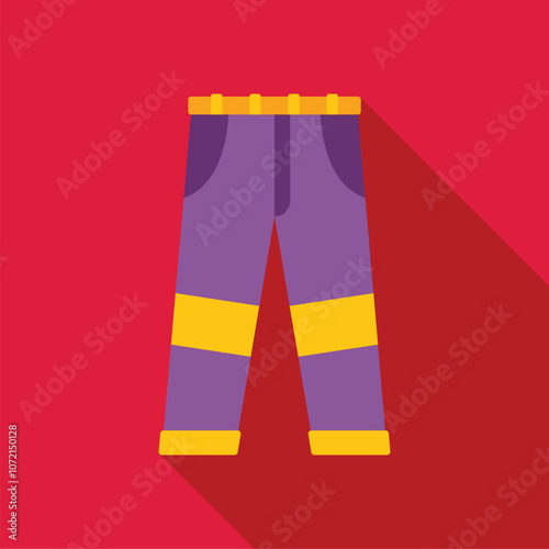 Work trousers with yellow stripes and belt on red background, suitable for industrial workers and construction workers