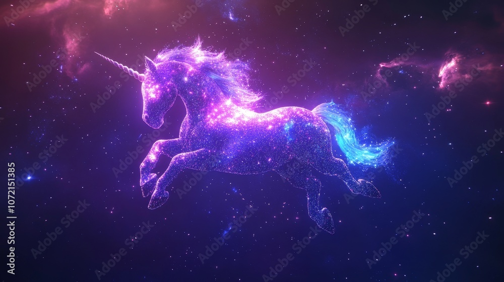 Fototapeta premium Explore the enchanting world of glittering unicorns in space