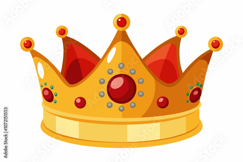 Gold crown with jewels and red velvet, isolated on a white background photo