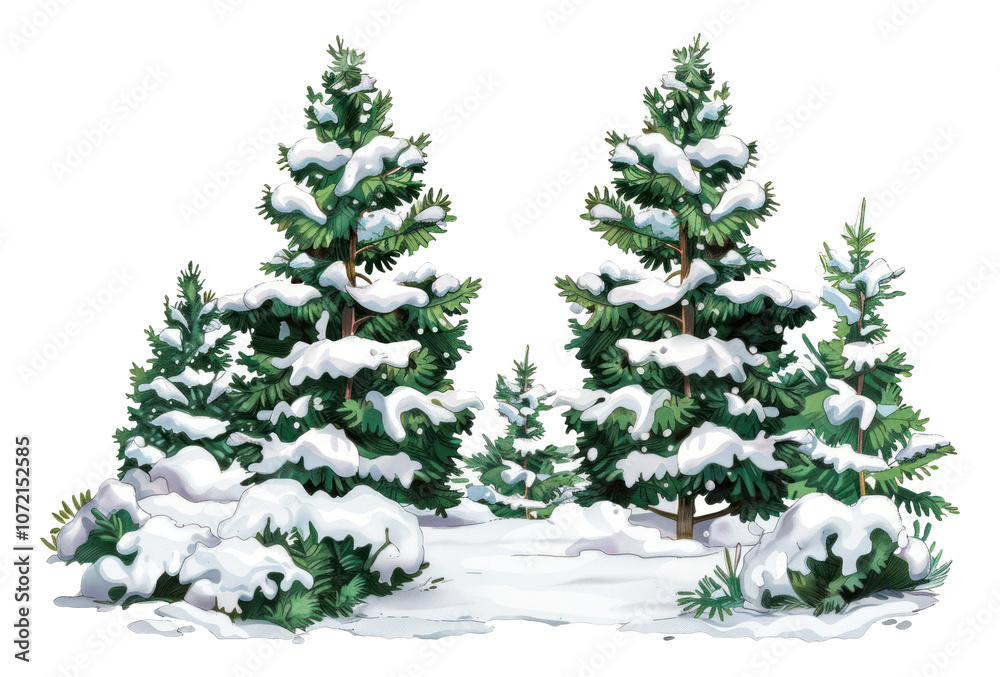 Obraz premium PNG Snowy evergreen forest illustration