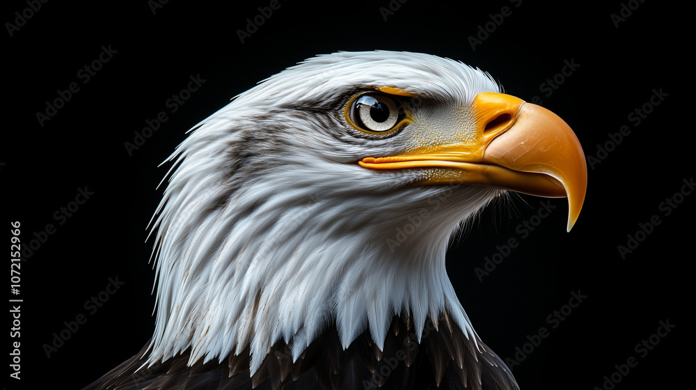 Obraz premium Close-up portrait of a bald eagle with sharp focus on its eye.