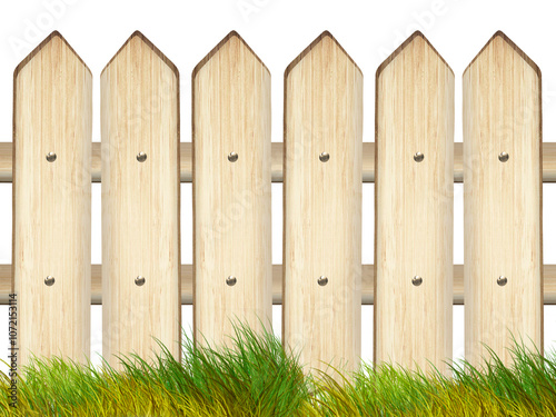 A wooden fence or fence made of light brown wood, highlighted on a white background