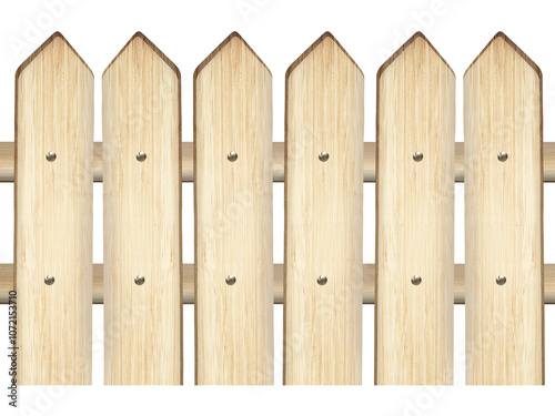 A wooden fence or fence made of light brown wood, highlighted on a white background