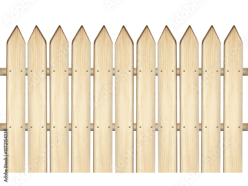 A wooden fence or fence made of light brown wood, highlighted on a white background