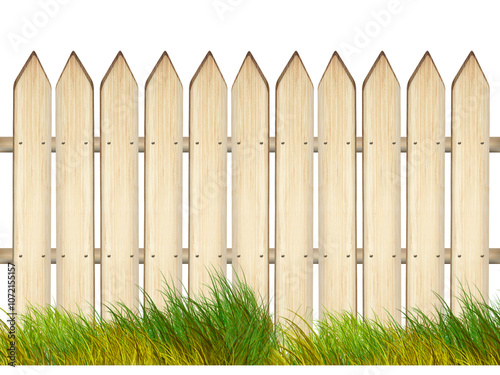 A wooden fence or fence made of light brown wood, highlighted on a white background
