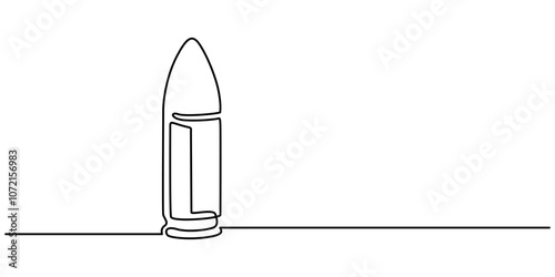 Single continuous line drawing of a bullets. One continuous line drawing of cartridge. Vector illustration. Linear bullet or patron, bullet continuous line drawing, sketch, vector, Continuous one 