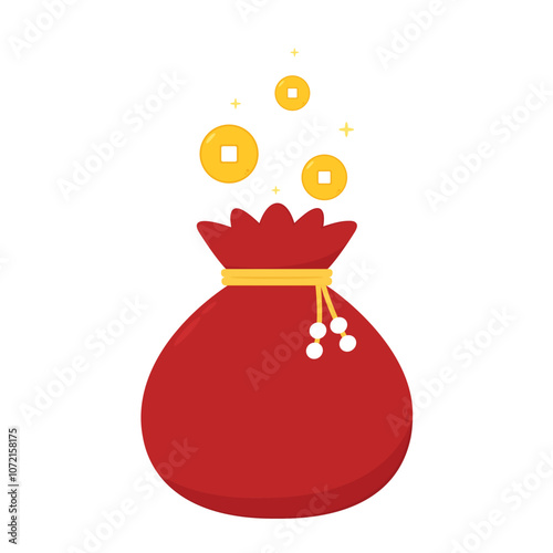 Chinese New Year Money pocket vector. Chinese money bag vector. Vector flat long shadow design. word "Fu" means - Good luck.