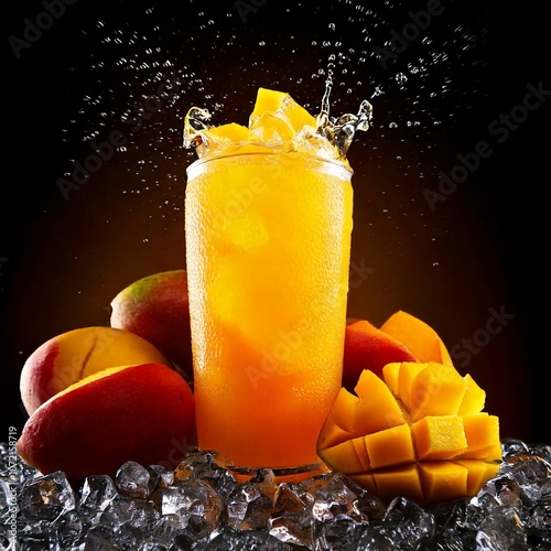 Refreshing fruit drinks, Commercial poster of Mango Cooler, appetitive, cool atmosphere photo