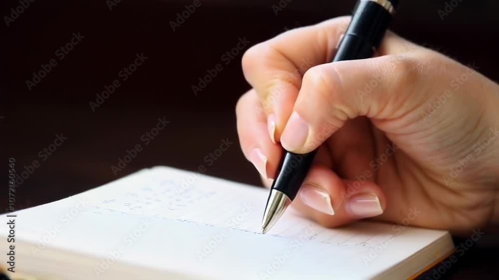 Close-Up of Hand Writing with Pen in Notebook. Video. Horizontal. Close-Up of Hand Writing with Pen in Notebook. Video. Horizontal.