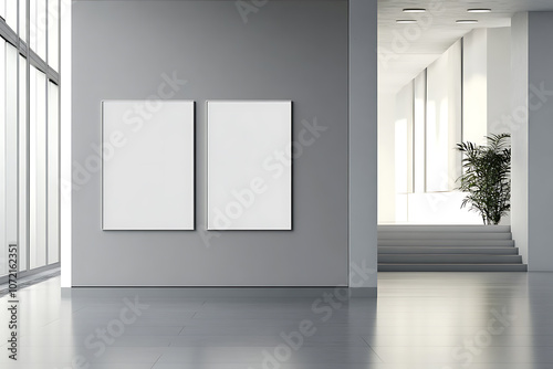 Modern Interior with Blank Posters on Gray Wall. 3D Rendering 